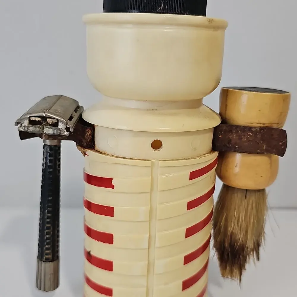 Vintage 1950s Dandy Dan MCM Shaving Caddy Barber Pole Razor Shaving Brush